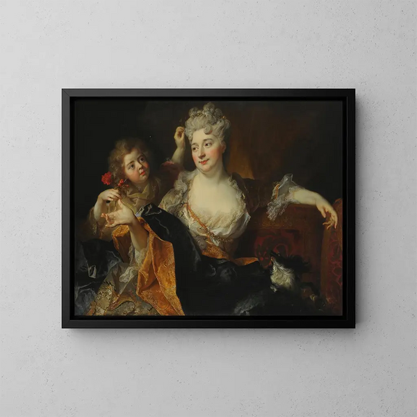 Portret Marguerite-Élisabeth Forest de Largillière i jej syna Nicolasa - Nicolas de Largillière — oprawiony obraz na ścianie