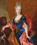 Portret damy trzymającej wachlarz z piór pawia z jej sługą trzymającym psa - Nicolas de Largillière — widok dzieła