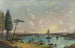 L'East River widok na południowy zachód Blackwells Island na pierwszym planie, stocznia po lewej stronie i widok na dolny Manhattan z Jersey City - Nicolino Calyo — widok dzieła