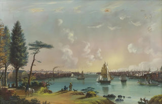Nicolino Calyo - The East River Looking Southwest Blackwells island in Foreground the Navy Yard at Extreme Left and View of Lower New York from Jersey City.webp
