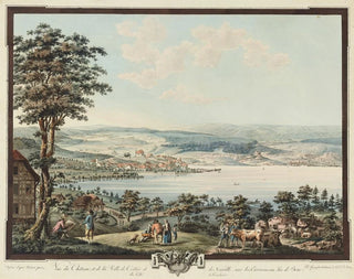 Niklaus Sprngli - Ve du Chteau et de la Ville de Cerlier et de Neuville avec les Environs au Lac de Bienne.webp