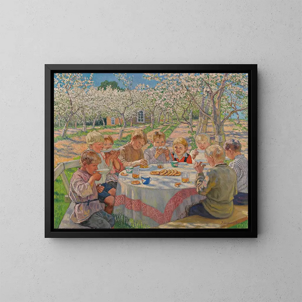 Herbaty w sadzie jabłoniowym - Nikolai Bogdanov-Belsky — oprawiony obraz na ścianie
