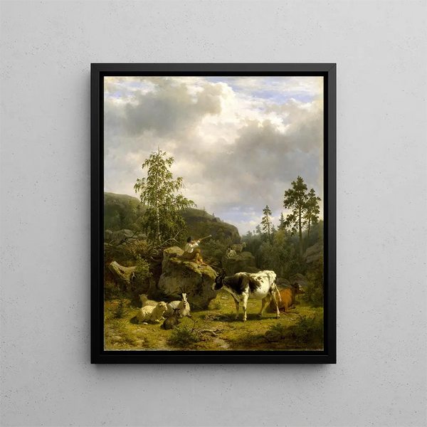 Nils Andersson - Forest Landscape with a Shepherd Boy and Cattle.webp