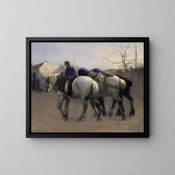 Rue de village français avec des chevaux - Nils Kreuger — oprawiony obraz na ścianie
