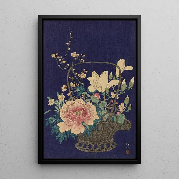 Kosz kwiatów z bambusa - Ohara Koson — oprawiony obraz na ścianie