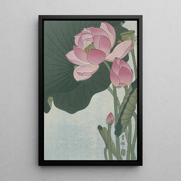 Kwiaty lotosu w kwiatach - Ohara Koson — oprawiony obraz na ścianie