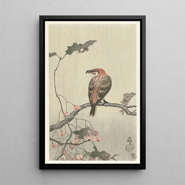 Bec-croisé sur branche d'arbre - Ohara Koson — oprawiony obraz na ścianie