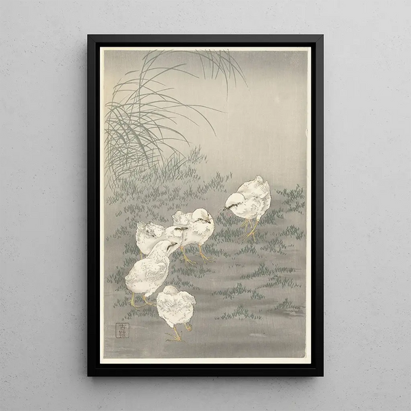 Pięć kurcząt - Ohara Koson — oprawiony obraz na ścianie