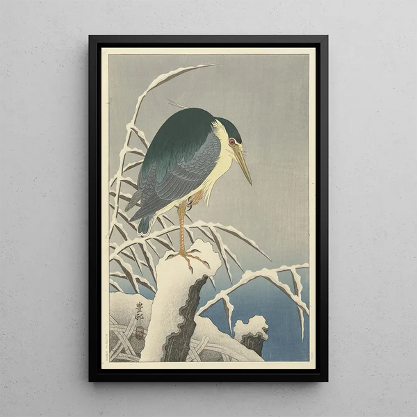 Heron dans la neige - Ohara Koson — oprawiony obraz na ścianie