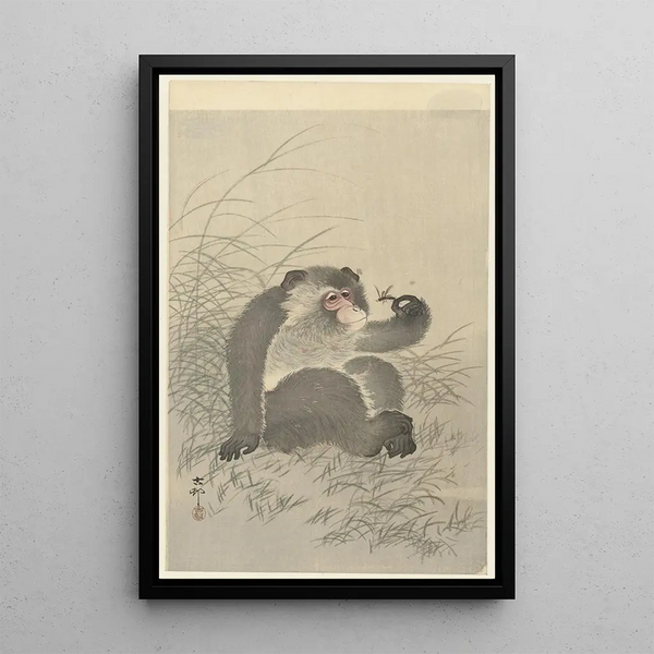 Małpa z owadem - Ohara Koson — oprawiony obraz na ścianie