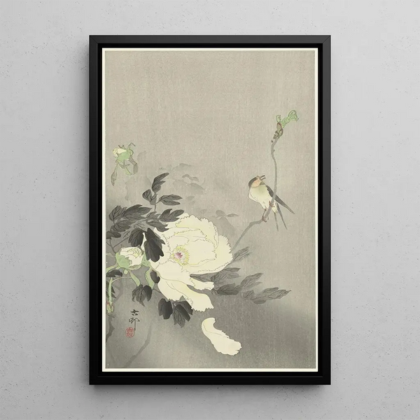 Hirondelle avec pivoine - Ohara Koson — oprawiony obraz na ścianie