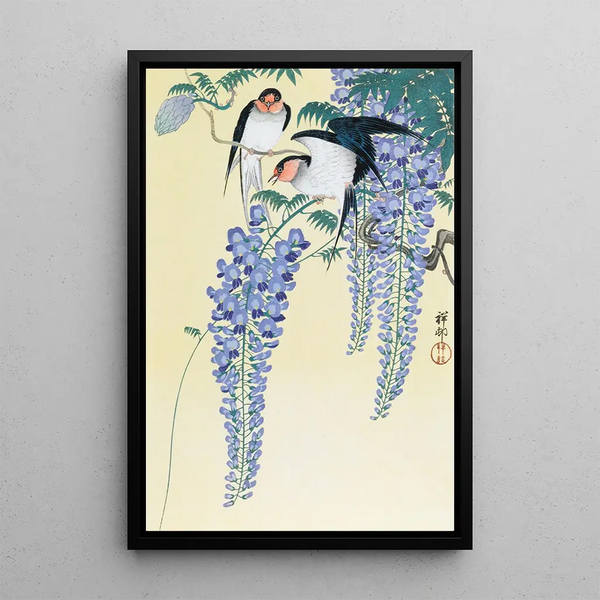 Hirondelles et glycine - Ohara Koson — oprawiony obraz na ścianie