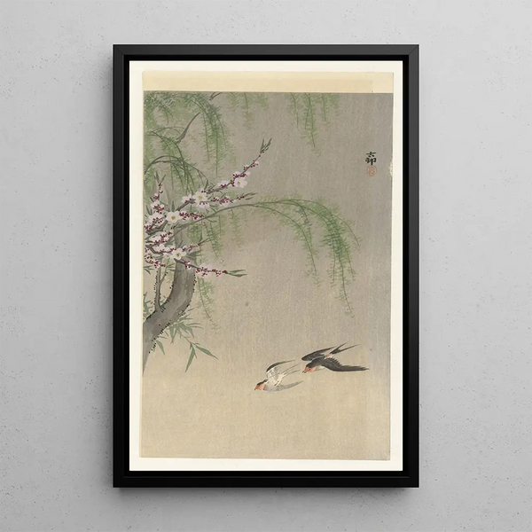 Hirondelles en vol - Ohara Koson — oprawiony obraz na ścianie