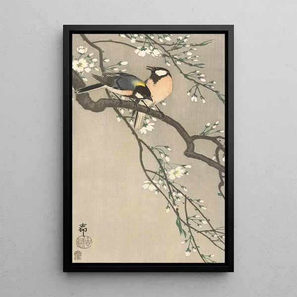 Mésanges sur branche de cerisier - Ohara Koson — oprawiony obraz na ścianie