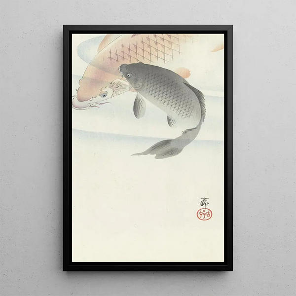 dwóch karpi - Ohara Koson — oprawiony obraz na ścianie