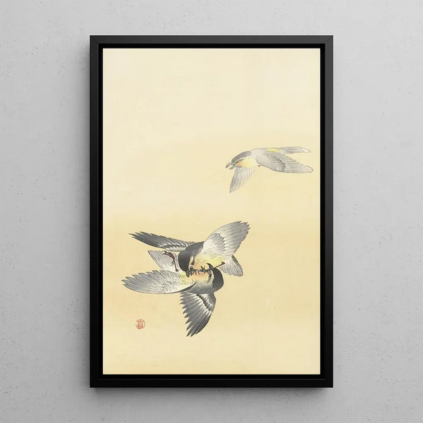 dwóch walczących ptaków - Ohara Koson — oprawiony obraz na ścianie