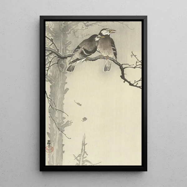 dwóch szarych wróbli - Ohara Koson — oprawiony obraz na ścianie