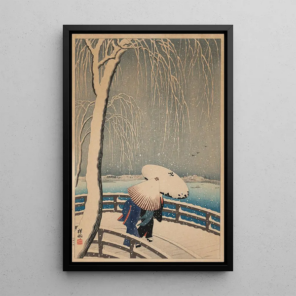 Parasole w śniegu - Ohara Koson — oprawiony obraz na ścianie