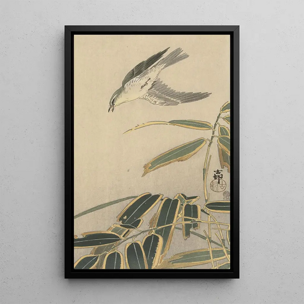 Traquet avec bambou - Ohara Koson — oprawiony obraz na ścianie