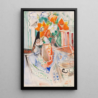 Oskar Moll - Blumenstillleben mit Schssel und gestreiftem Krug.webp