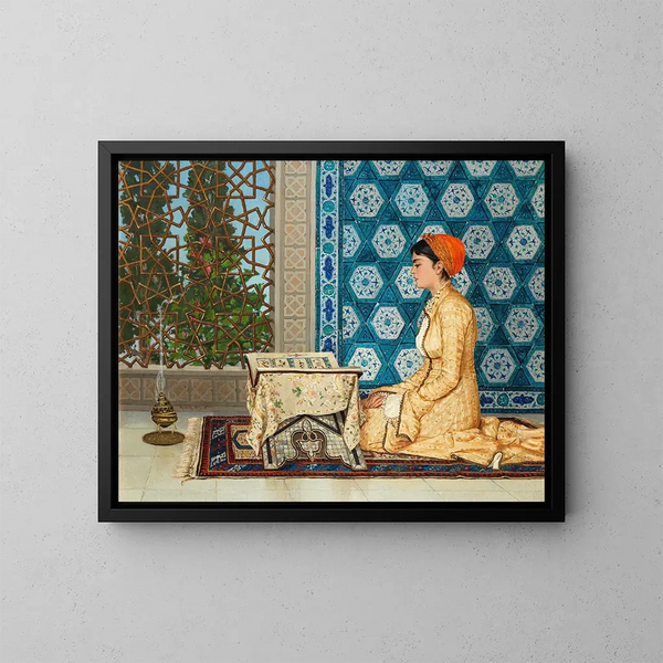 Młoda kobieta czytająca - Osman Hamdi Bey — oprawiony obraz na ścianie