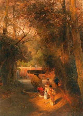 Oswald Achenbach - In the park by the fountain of Villa Torlonia in Frascati near Rome.webp