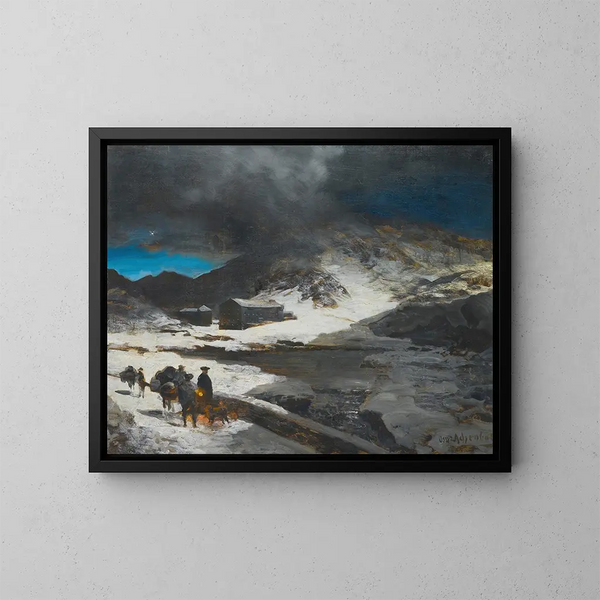 L'auberge du Grand Saint-Bernard dans les Alpes - Oswald Achenbach — oprawiony obraz na ścianie