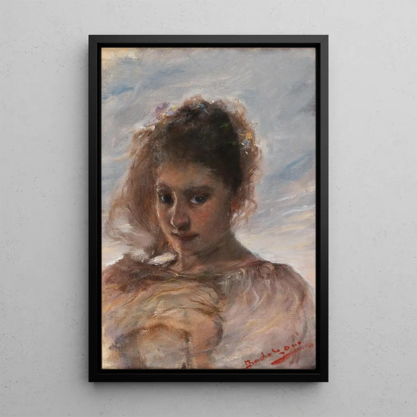Portret młodej kobiety na tle chmur - Ottó Baditz — oprawiony obraz na ścianie