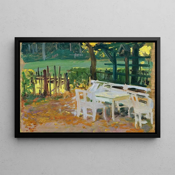 Otto Friedrich - Gartenwinkel vor Holzzaun und Wiese.webp