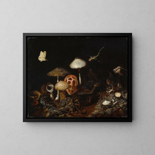 Reptile, grzyby i motyle - Otto Marseus van Schrieck — oprawiony obraz na ścianie