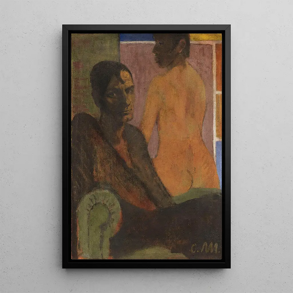 Autoportrait avec nu de dos en arrière-plan Elfriede Timm - Otto Mueller — oprawiony obraz na ścianie