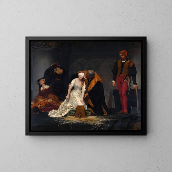 wykonania Lady Jane Grey w Tower of London w 1554 roku - Paul Delaroche — oprawiony obraz na ścianie