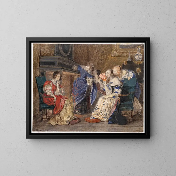 Kobiety w wnętrzu - Paul Delaroche — oprawiony obraz na ścianie