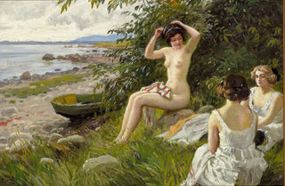 Paul Fischer - Tre badepiger i strandkanten.webp
