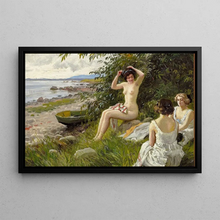 Paul Fischer - Tre badepiger i strandkanten.webp