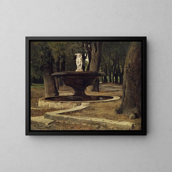 Fontanna w parku Villa Borghese w Rzymie - Paul Flickel — oprawiony obraz na ścianie