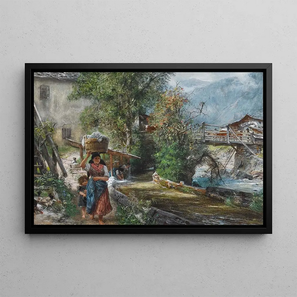 Lavandière dans la montagne - Paul Friedrich Meyerheim — oprawiony obraz na ścianie