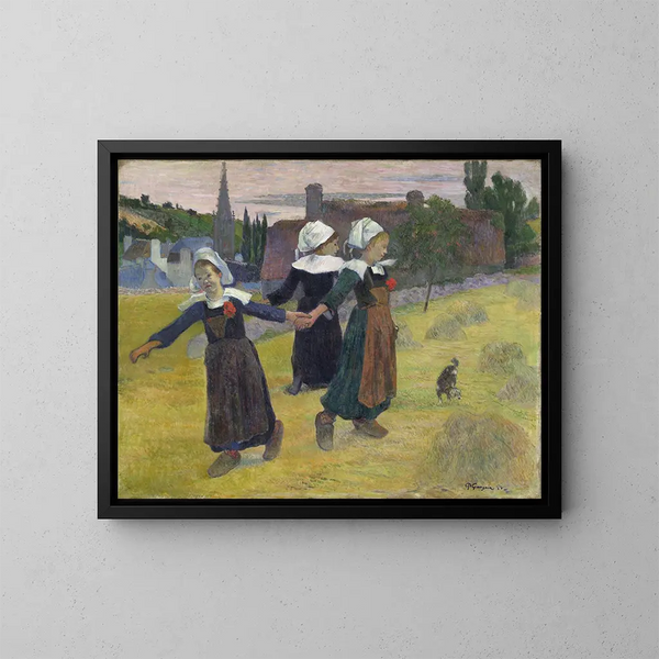 Dziewczyny bretońskie tańczące w Pont-Aven - Paul Gauguin — oprawiony obraz na ścianie