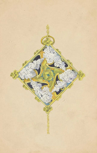 Paul Louchet - Ontwerp voor een hanger met bloemtakken van seringen van gemailleerd goud.webp