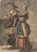 Dwie kobiety trzymające kosz - Paul Sandby — widok dzieła