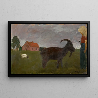 Paula ModersohnBecker - Buerin mit zwei Ziegen vor Gehft.webp