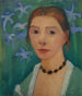 autoportretu na zielonym tle z niebieskim iryskiem - Paula Modersohn-Becker — widok dzieła