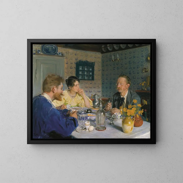 Mały śniadanie, artysta, jego żona i pisarz Otto Benzon - Peder Severin Krøyer — oprawiony obraz na ścianie