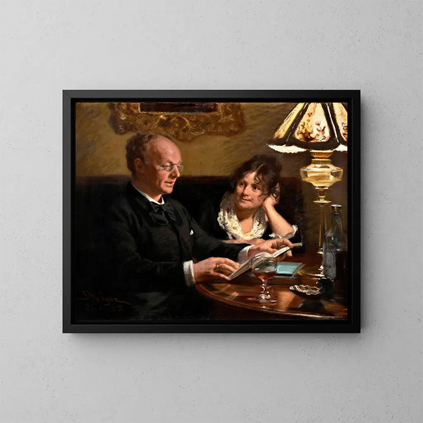 Podwójny obraz portretowy królewskiego aktora Emila Poulsena (1842-1911) i jego żony Anny z domu Nser (1849-1934) - Peder Severin Krøyer — oprawiony obraz na ścianie