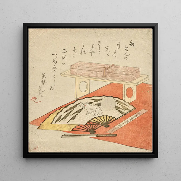 Peinture d'éventail de lapin et lune sur une couverture en feutre rouge - Kubo Shunman