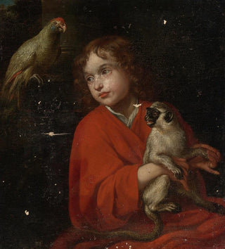 Perroquet observant un garçon tenant un singe - Jacob Van Oost
