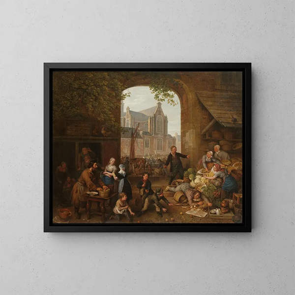 Dwóch pijaków na targu w pobliżu Westerkerk w Amsterdamie - Peter Paul Joseph Noël — oprawiony obraz na ścianie