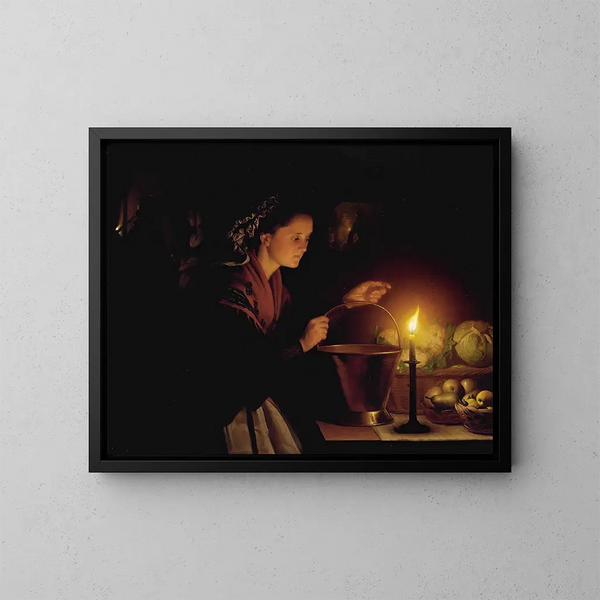 Scena z targu w świetle świec - Petrus van Schendel — oprawiony obraz na ścianie
