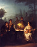 Letni wieczór przy lampie i księżycu - Petrus van Schendel — widok dzieła