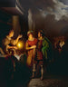 Sprzedawca pierników przy świetle świec - Petrus van Schendel — widok dzieła